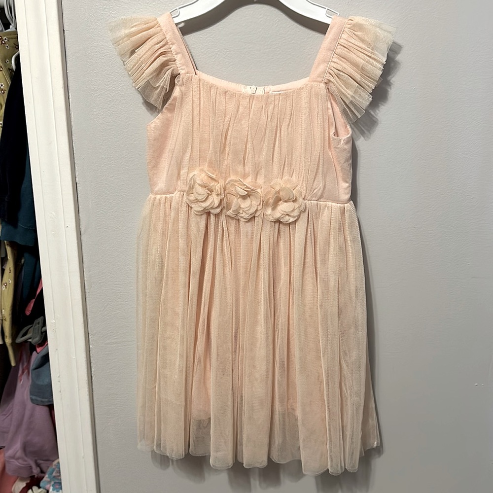 Size 5 tulle blush flutter sleeve dress ✨